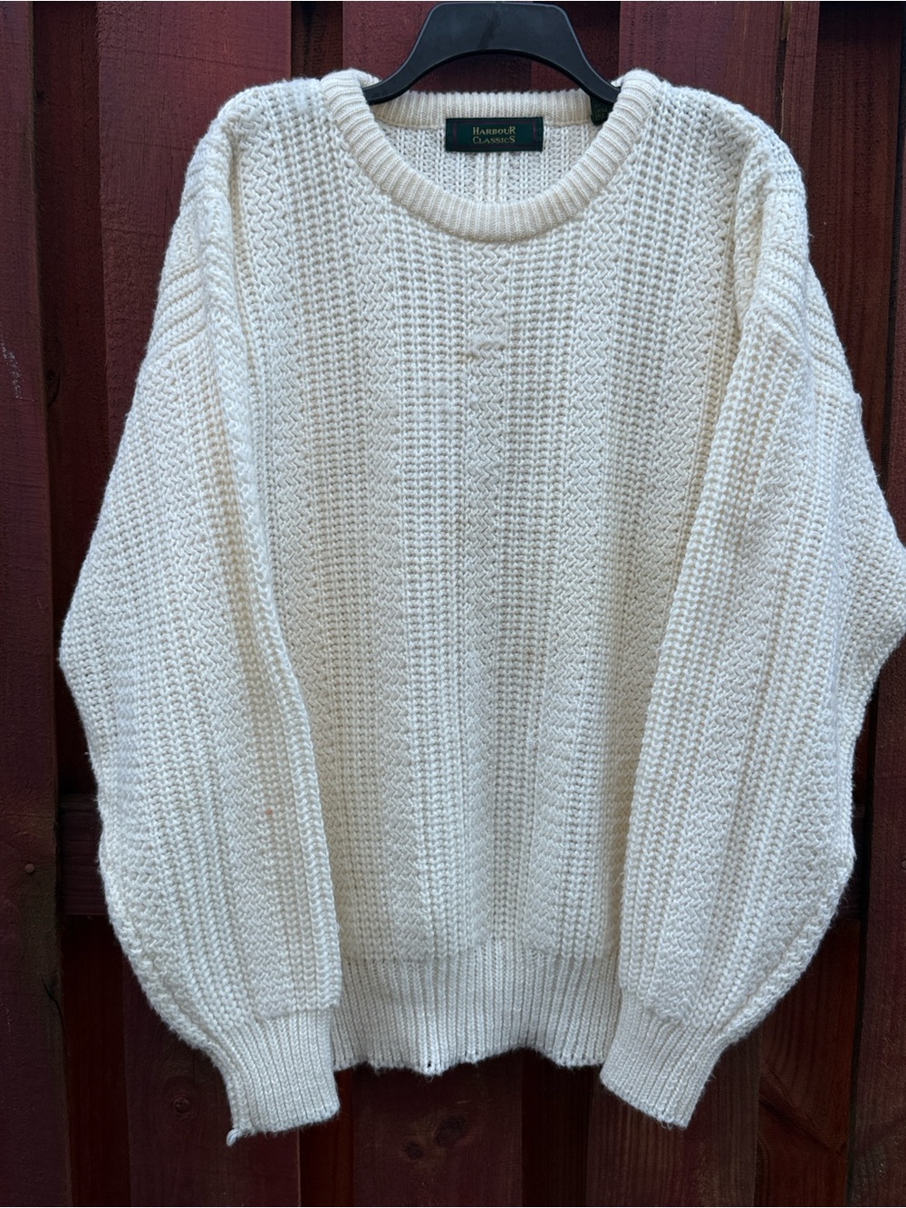 Harbour Classics Vintage Cream Cable Knit Crewneck Sweater Large Oversized Slouc